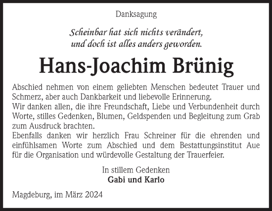 Traueranzeige von Hans-Joachim Brünig von Volksstimme Magdeburg