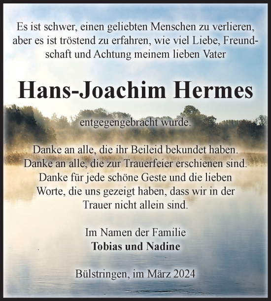 Traueranzeige von Hans-Joachim Hermes von Volksstimme Haldensleben/Wolmirstedt