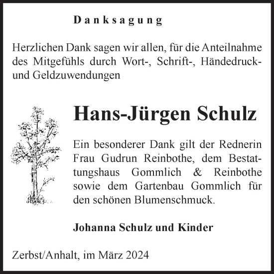 Traueranzeige von Hans-Jürgen Schulz von Volksstimme Zerbst