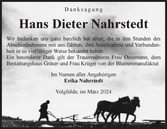 Traueranzeige von Hans Dieter Nahrstedt von Volksstimme Altmark Ost