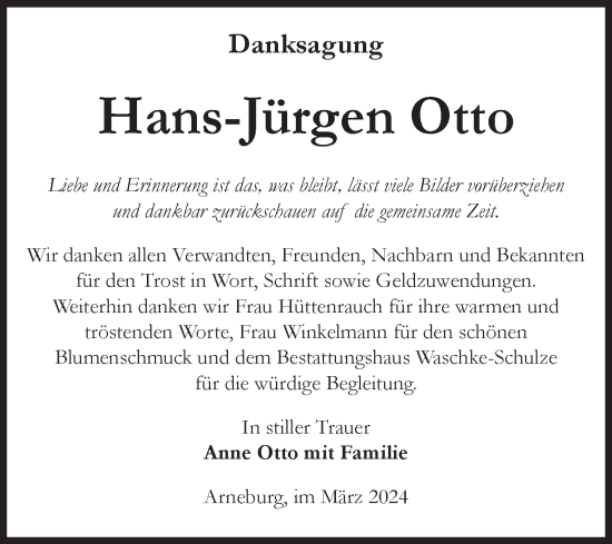 Traueranzeige von Hans Jürgen Otto von Volksstimme Altmark Ost