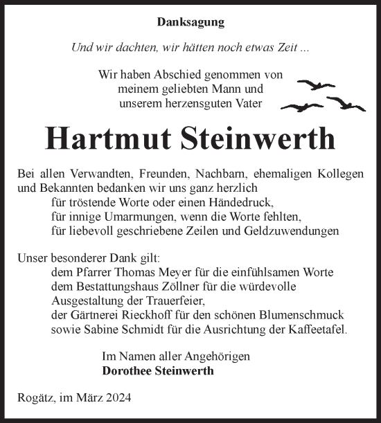 Traueranzeige von Hartmut Steinwerth von Volksstimme Haldensleben/Wolmirstedt