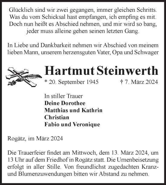 Traueranzeige von Hartmut Steinwerth von Volksstimme Haldensleben/Wolmirstedt