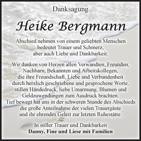Traueranzeige von Heike Bergmann von Volksstimme Burg/Genthin