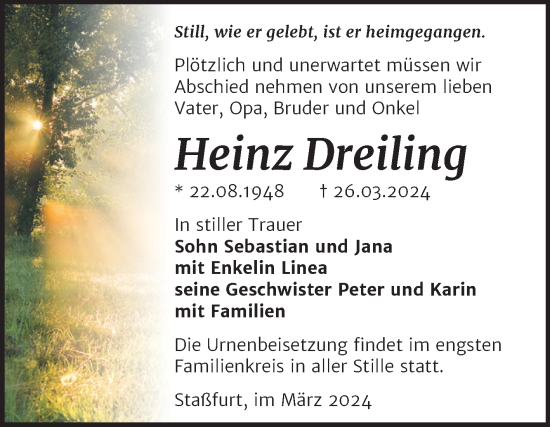 Traueranzeige von Heinz Dreiling 