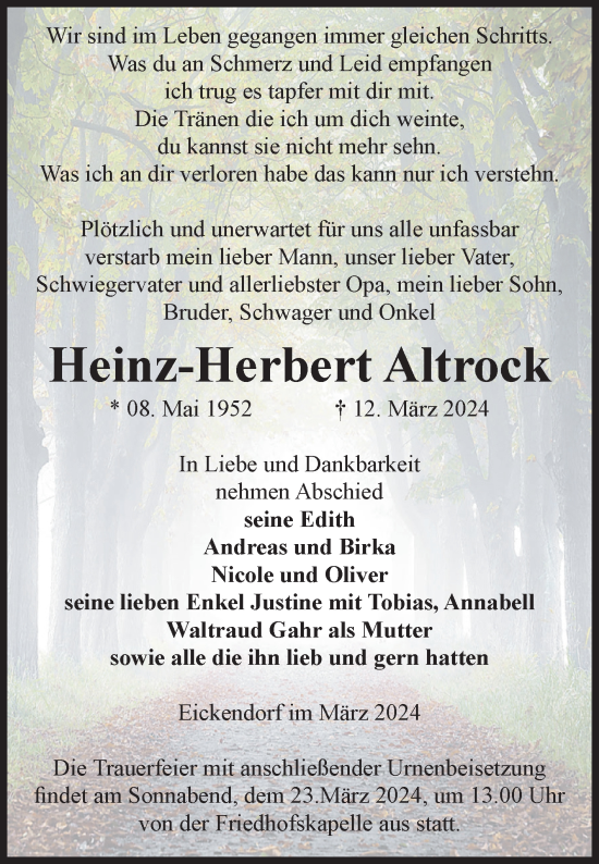Traueranzeige von Heinz-Herbert Altrock von Volksstimme Haldensleben/Wolmirstedt