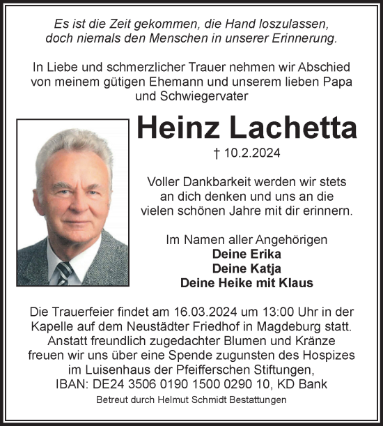 Traueranzeige von Heinz Lachetta von Volksstimme Magdeburg