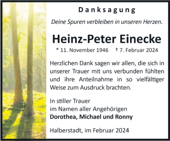 Traueranzeige von Heinz-Peter Einecke von Volksstimme Halberstadt
