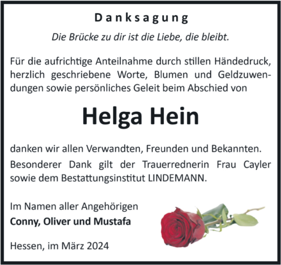 Traueranzeige von Helga Hein von Volksstimme Halberstadt