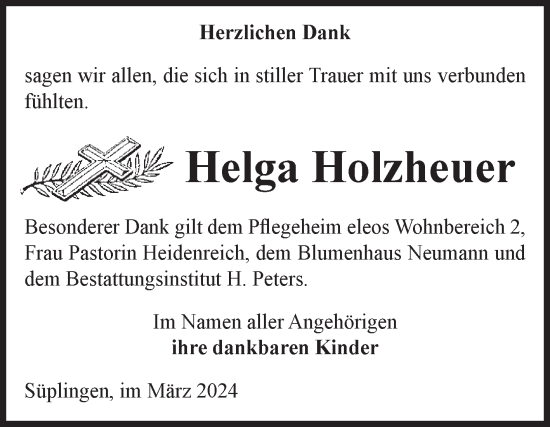 Traueranzeige von Helga Holzheuer von Volksstimme Haldensleben/Wolmirstedt