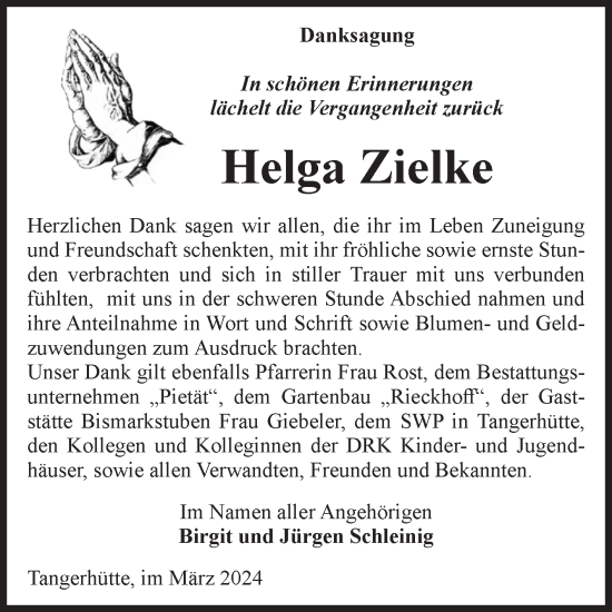 Traueranzeige von Helga Zielke von Volksstimme Altmark Ost