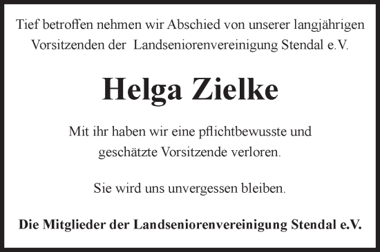 Traueranzeige von Helga Zielke von Volksstimme Altmark Ost