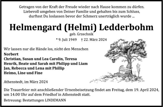 Traueranzeige von Helmengard  Ledderbohm von Volksstimme Halberstadt