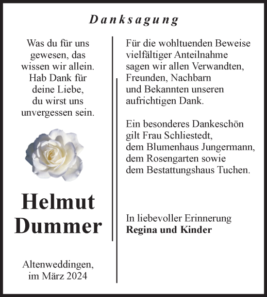 Traueranzeige von Helmut Dummer von Volksstimme Oschersleben/Wanzleben