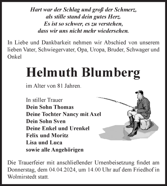 Traueranzeige von Helmuth Blumberg von Volksstimme Haldensleben/Wolmirstedt