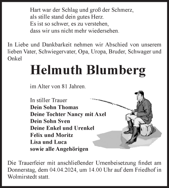 Traueranzeige von Helmuth Blumberg von Volksstimme Haldensleben/Wolmirstedt