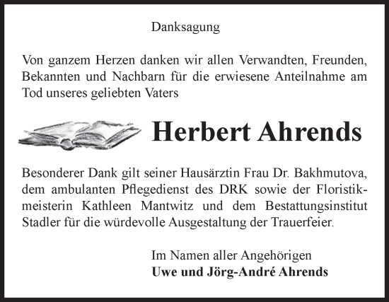 Traueranzeige von Herbert Ahrends von Volksstimme Haldensleben/Wolmirstedt