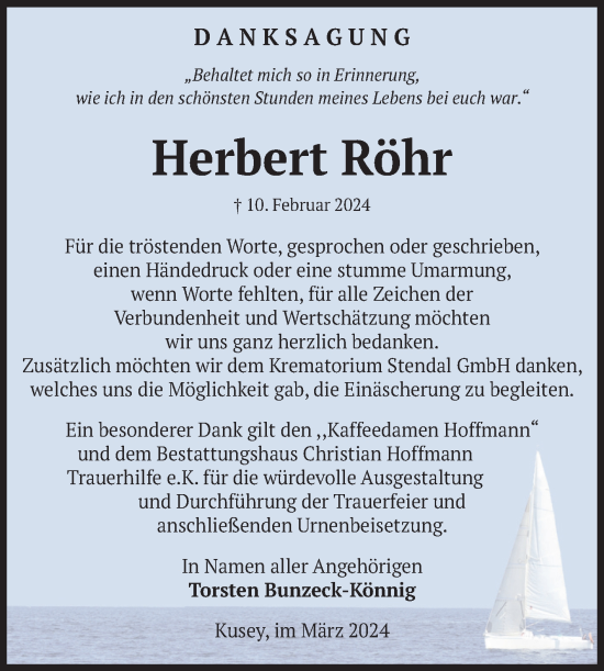 Traueranzeige von Herbert Röhr von Volksstimme Altmark West