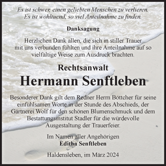 Traueranzeige von Hermann Senftleben von Volksstimme Haldensleben/Wolmirstedt