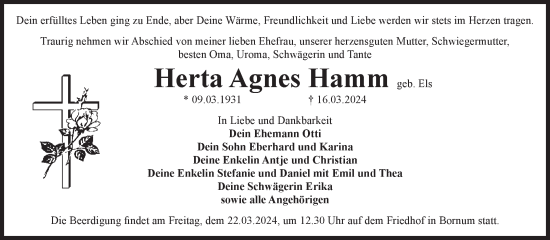 Traueranzeige von Herta Agnes Hamm von Volksstimme Zerbst