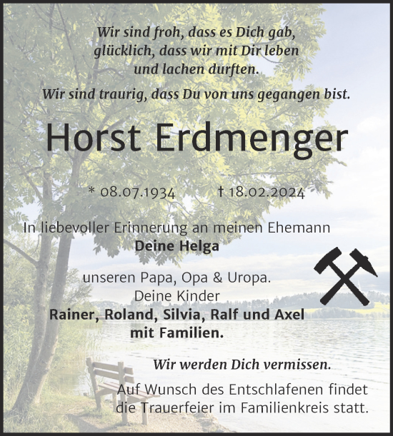 Traueranzeige von Horst Erdmenger von Trauerkombi Merseburg