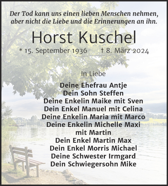 Traueranzeige von Horst Kuschel von Trauerkombi Weißenfels