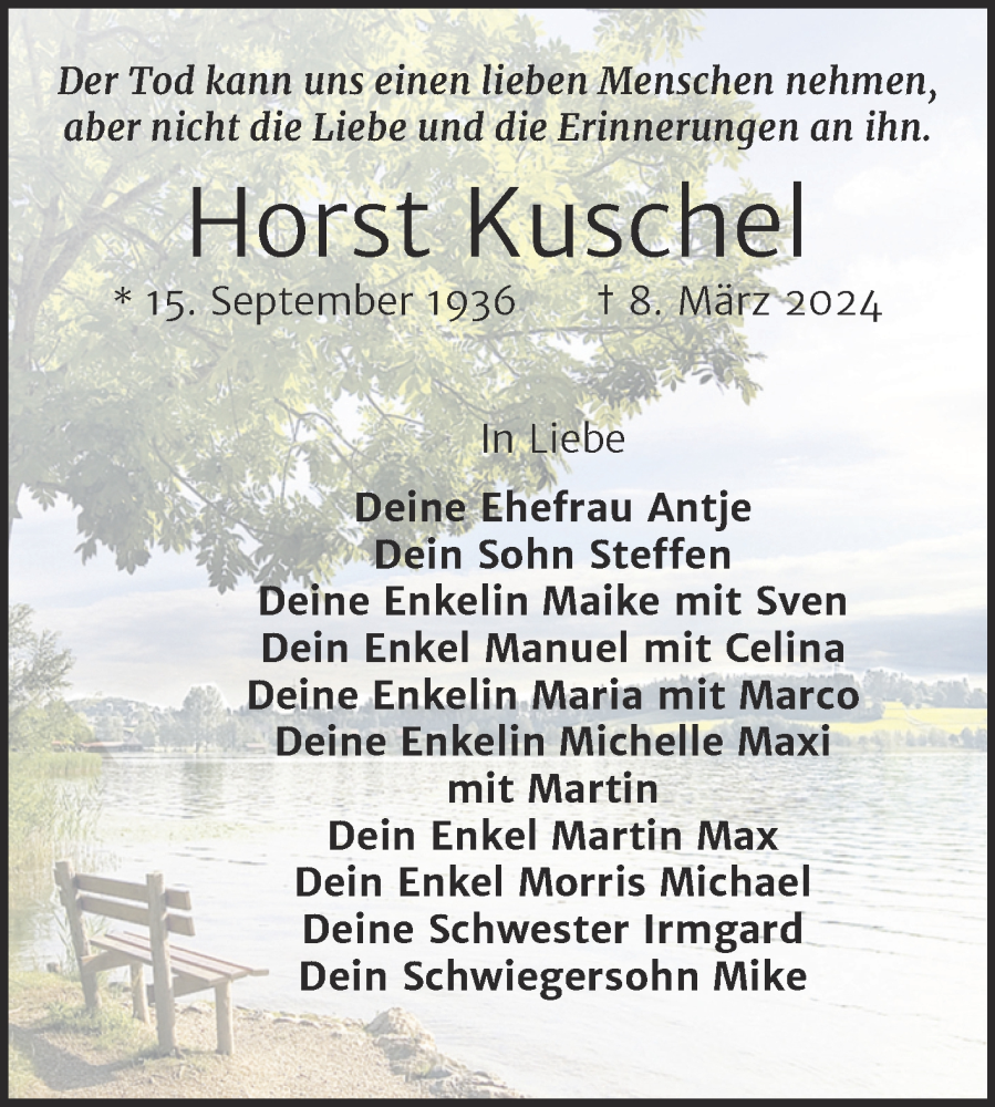  Traueranzeige für Horst Kuschel vom 16.03.2024 aus Trauerkombi Weißenfels