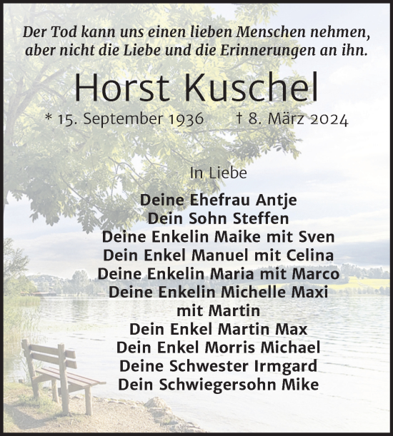 Traueranzeige von Horst Kuschel von Super Sonntag Weißenfels