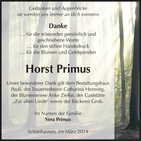Traueranzeige von Horst Primus von Volksstimme Altmark Ost