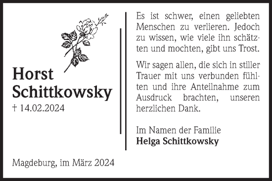 Traueranzeige von Horst Schittkowsky von Volksstimme Magdeburg