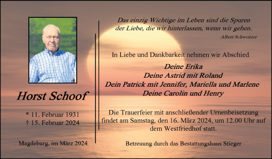 Traueranzeige von Horst Schoof von Volksstimme Oschersleben/Wanzleben