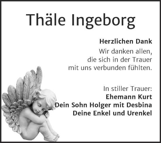 Traueranzeige von Ingeborg Thäle von Trauerkombi Wittenberg