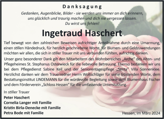 Traueranzeige von Ingetraud Haschert von Volksstimme Halberstadt