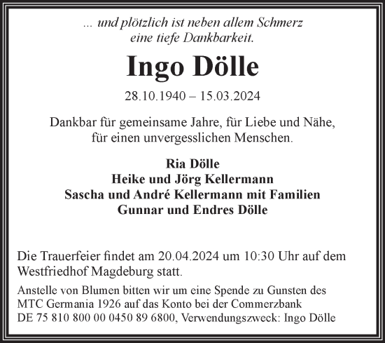 Traueranzeige von Ingo Dölle von Volksstimme Magdeburg