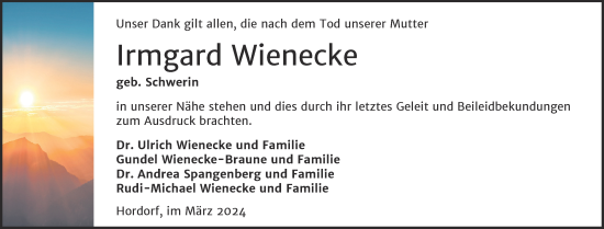 Traueranzeige von Irmgard Wienecke 