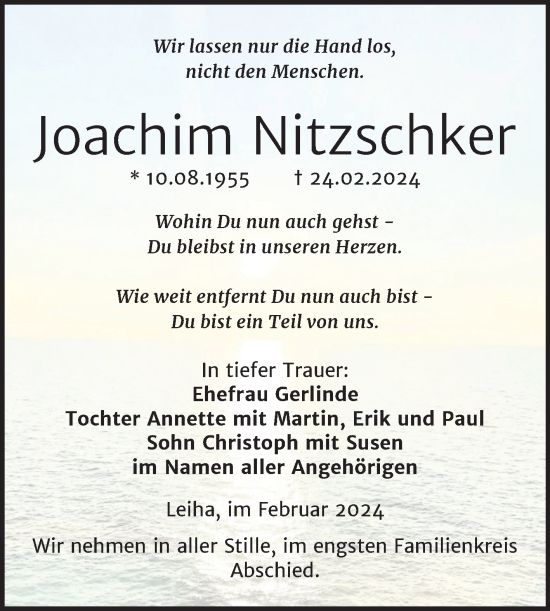 Traueranzeige von Joachim Nitzschker von Trauerkombi Merseburg