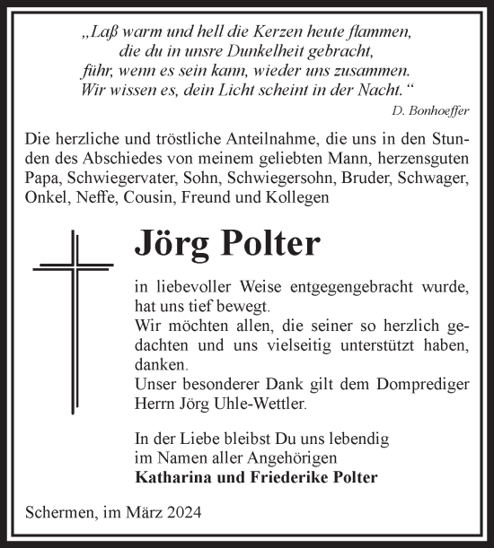 Traueranzeige von Jörg Polter von Volksstimme Burg/Genthin