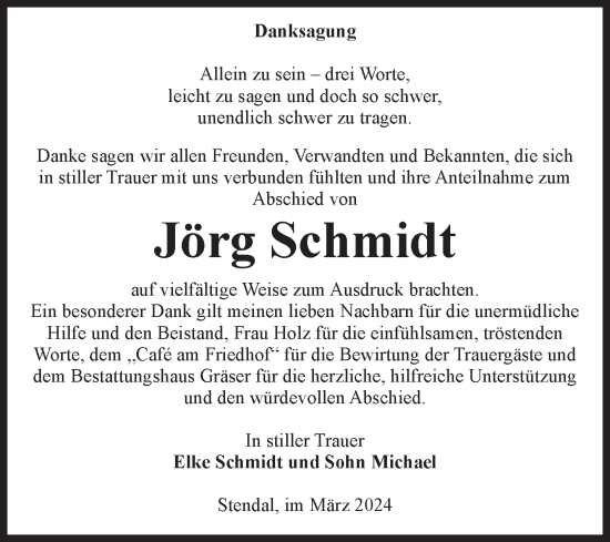 Traueranzeige von Jörg Schmidt von Volksstimme Altmark Ost