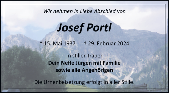 Traueranzeige von Josef Portl von Trauerkombi Bitterfeld