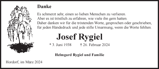 Traueranzeige von Josef Rygiel von Volksstimme Oschersleben/Wanzleben