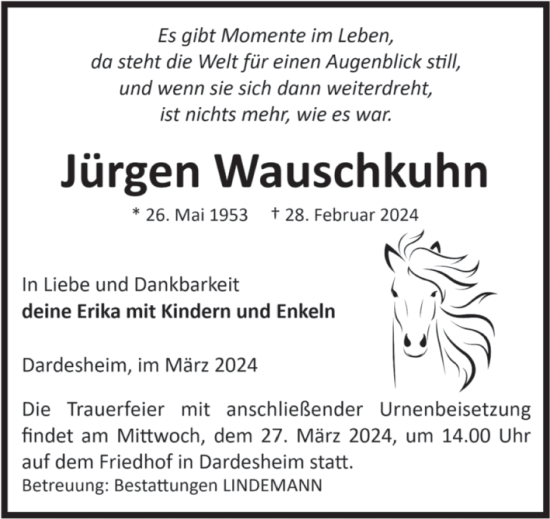 Traueranzeige von Jürgen Wauschkuhn von Volksstimme Halberstadt