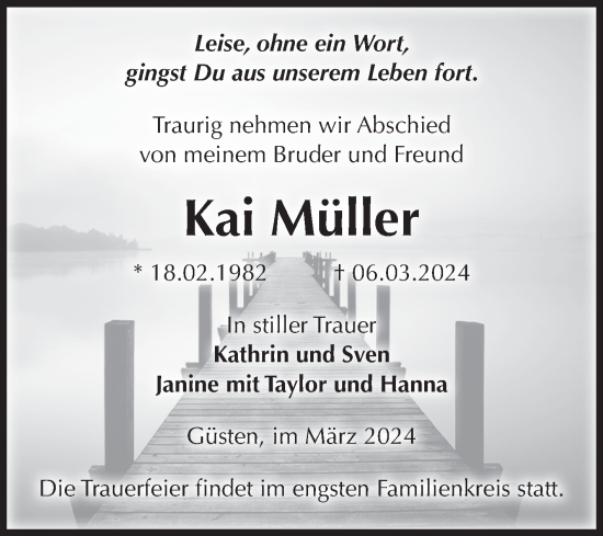 Traueranzeige von Kai Müller 