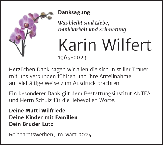 Traueranzeige von Karin Wilfert von Trauerkombi Weißenfels