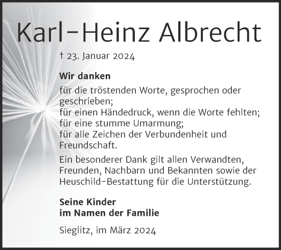 Traueranzeige von Karl-Heinz Albrecht von Super Sonntag Naumburg/Nebra