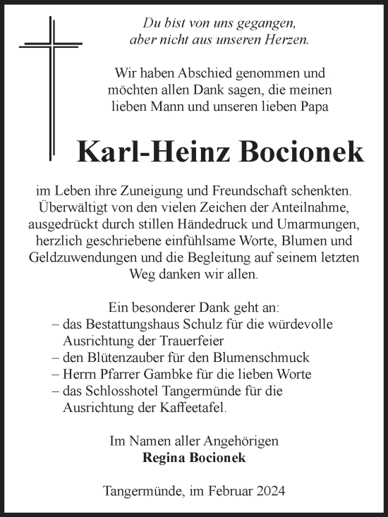 Traueranzeige von Karl-Heinz Bocionek von Volksstimme Altmark Ost