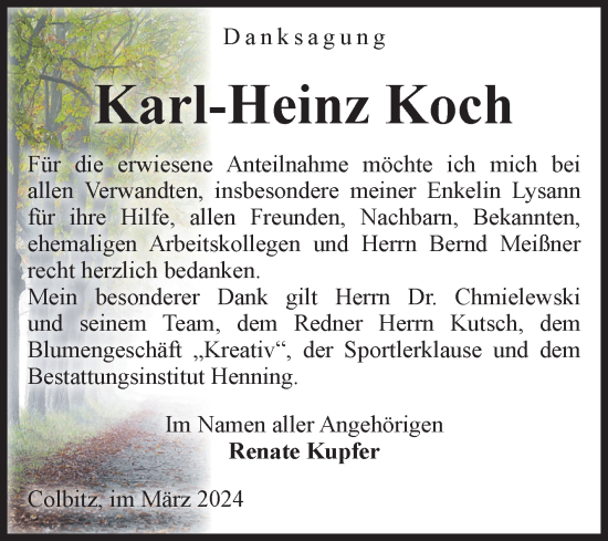 Traueranzeige von Karl-Heinz Koch von Volksstimme Haldensleben/Wolmirstedt