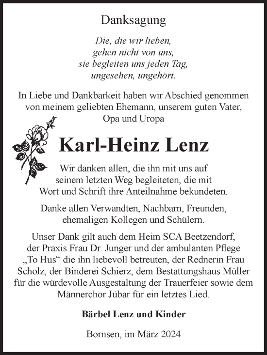 Traueranzeige von Karl-Heinz Lenz von Volksstimme Altmark West