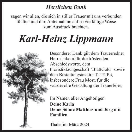 Traueranzeige von Karl-Heinz Lippmann von Trauerkombi Quedlinburg
