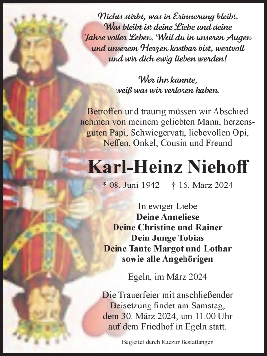 Traueranzeige von Karl-Heinz Niehoff von Volksstimme Staßfurt