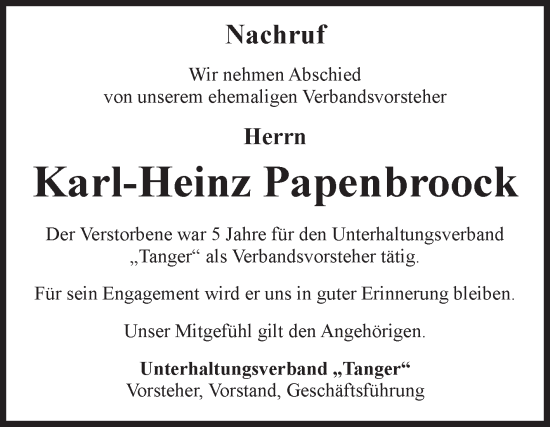 Traueranzeige von Karl-Heinz Papenbroock 